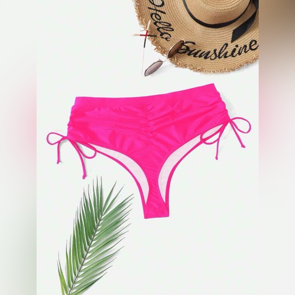 NWT SHEIN Slayr CURVE Hot Pink Drawstring Side Ruched Bikini Bottom Size 20(4XL)